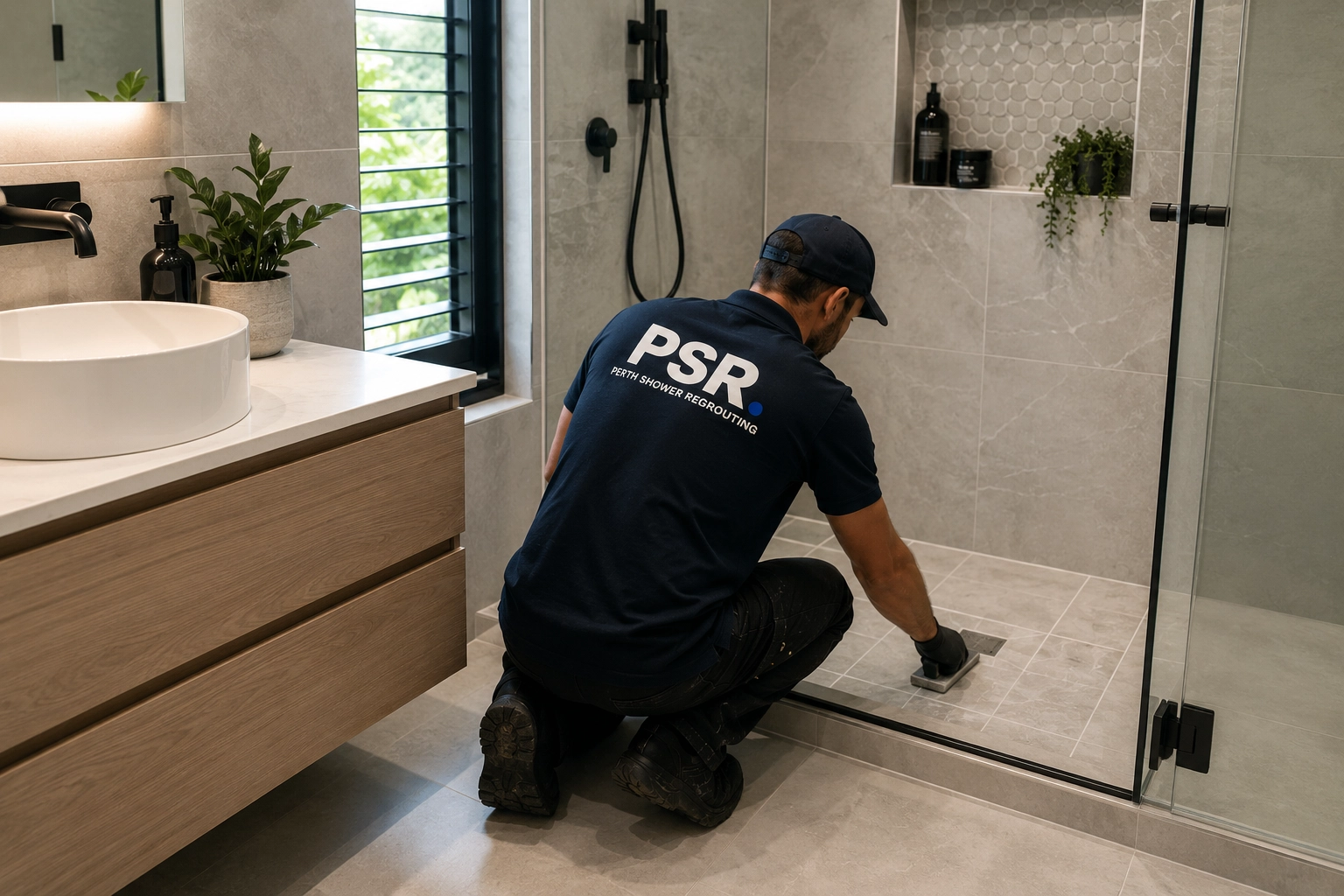 Shower Regrouting in perth, A shower in perth getting regrouted due to leaking shower